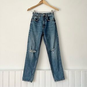 Zara Distressed High Waisted Straight Leg Jeans Size 0